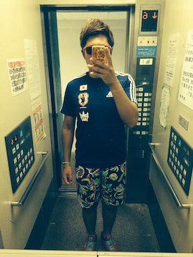 「Rodeo Crowns（ロデオクラウンズ）のアイテム（Tシャツ/カットソー）」を使った、ゆーた☺︎さん（メンズ・177cm）の夏コーディネート