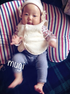 「sense of wonder（センスオブワンダー）のアイテム（帽子）」を使った、mugiさん（キッズ・60cm）の冬コーディネート