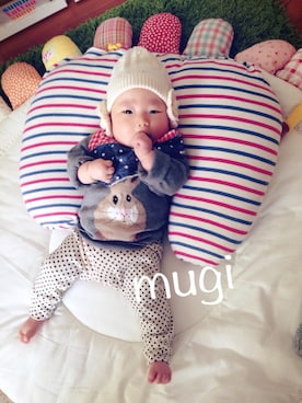 「sense of wonder（センスオブワンダー）のアイテム（帽子）」を使った、mugiさん（キッズ・60cm）の冬コーディネート