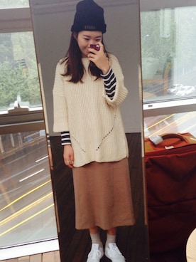 「skirt」｜「アイテム（ニットキャップ/ビーニー）」を使った、jirong_kさん（レディース・170cm）の秋コーディネート