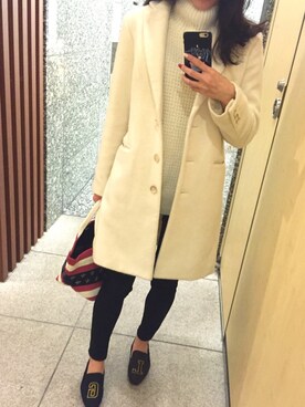 「白コート」｜「アイテム（チェスターコート）」を使った、Mさん（レディース・157cm）の冬コーディネート