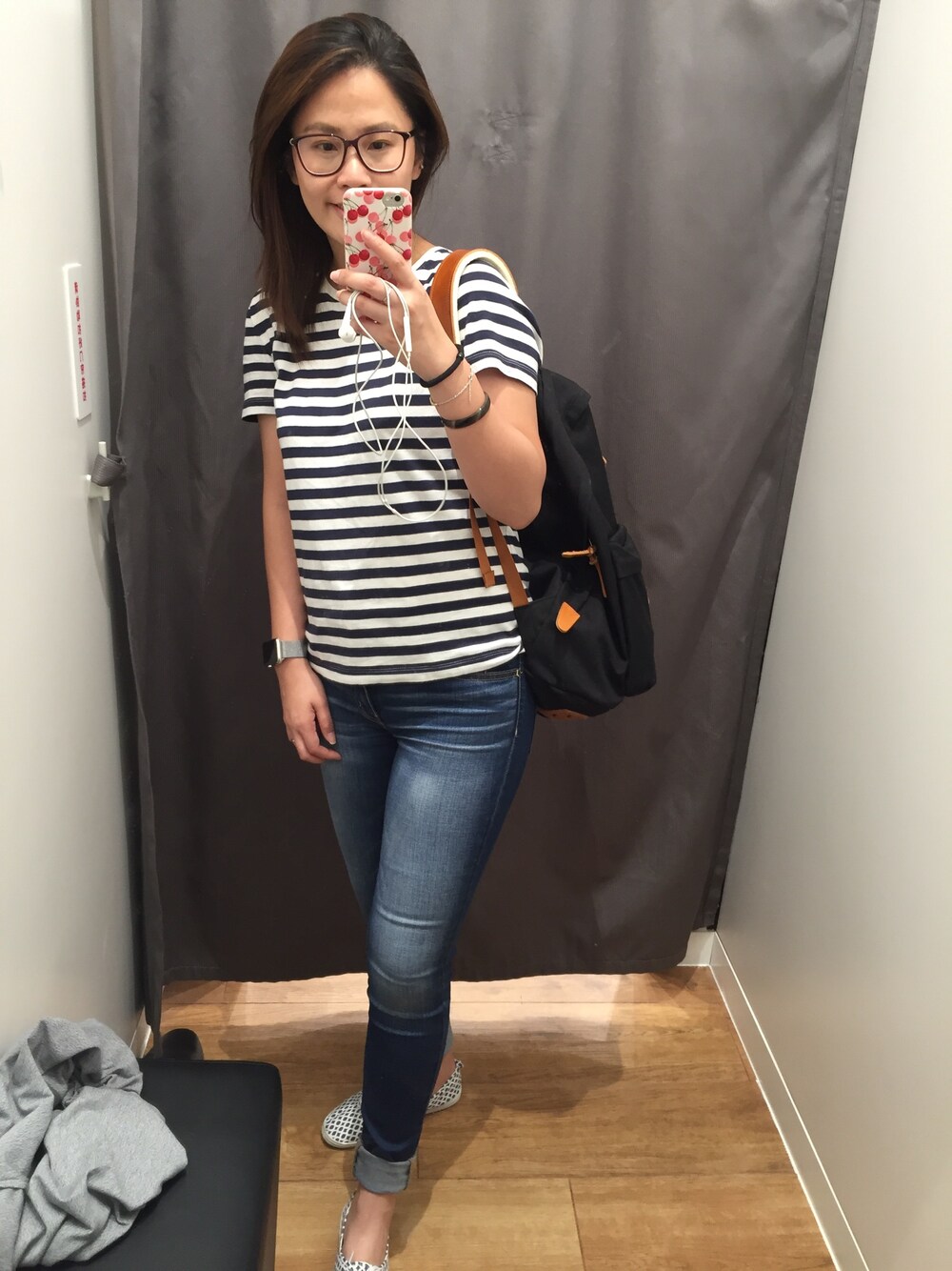 「mujiのアイテム（Tシャツ/カットソー、その他）」を使った、木木nIc兒さん（レディース・165cm）の春コーディネートの1枚目の写真