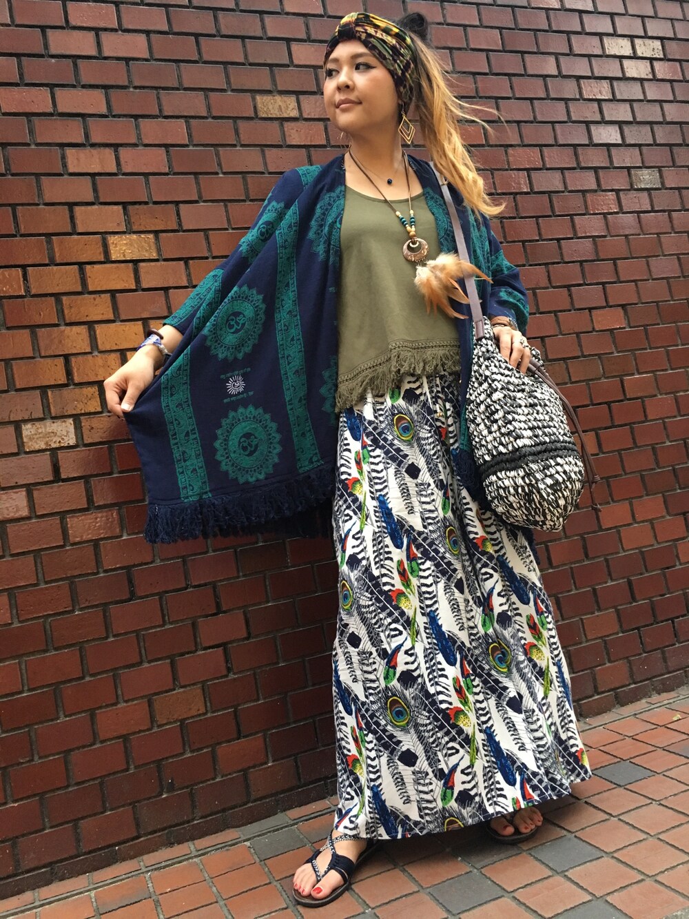 「チャイハネのアイテム（カーディガン/ボレロ、ブルー系）」を使った、Fumino Yokoyamaさん（レディース・163cm）の夏コーディネートの1枚目の写真