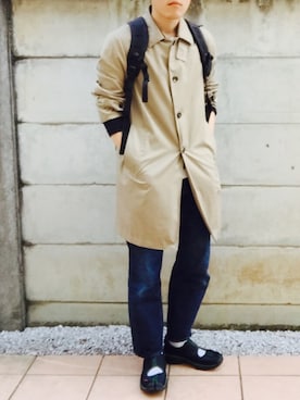 「sneakers」｜「アイテム（ステンカラーコート）」を使った、mune16さん（メンズ・170cm）の春コーディネート