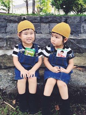 「Dickies（ディッキーズ）のアイテム（オールインワン・サロペット）」を使った、fmnnさん（キッズ・90cm）の夏コーディネート