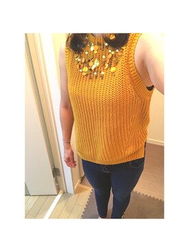 「H&M（エイチ・アンド・エム）のアイテム（ニット/セーター、オレンジ系）」を使った、ゆんさん（レディース・159cm）の秋コーディネート