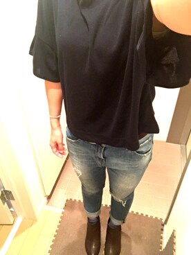 「JEANASIS（ジーナシス）のアイテム（ニット/セーター、ブルー系）」を使った、ゆんさん（レディース・159cm）の秋コーディネート
