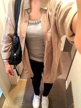「JEANASIS（ジーナシス）のビーズキャミタンク16AW/728159 （タンクトップ、グレー系）」を使った、ゆんさん（レディース・159cm）の秋コーディネート