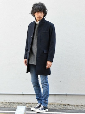 「FACTOTUM（ファクトタム）のアイテム（チェスターコート）」を使った、makotoasahinaさん（メンズ・170cm）の秋コーディネート