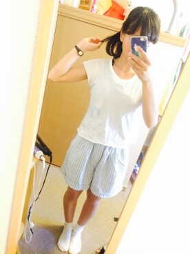 「切りっぱなし」｜「アイテム（アナログ腕時計）」を使った、いおりさん（レディース・157cm）の夏コーディネート