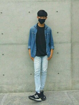 「UNIQUE（ユニーク）のアイテム」を使った、洪瑜成さん（メンズ・179cm）の夏コーディネート