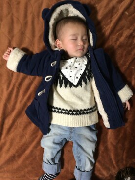 「赤ちゃん」｜「アイテム（ダッフルコート）」を使った、Rei(╭☞•́⍛•̀)╭☞さん（キッズ・70cm）の冬コーディネート