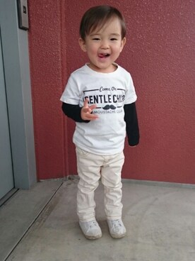 「アイテム（ロンパース、ブラック系）」を使った、Haaa-Kunさん（キッズ・90cm）の春コーディネート