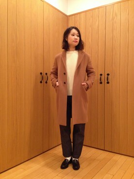 「アイテム（チェスターコート、イエロー系）」を使った、KANEさん（レディース・160cm）の冬コーディネート