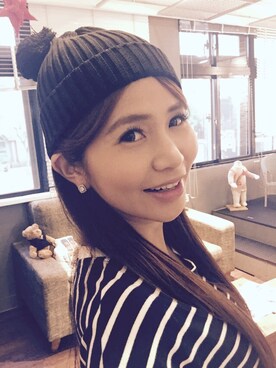 「Mini Rodini（ミニロディーニ）のアイテム（ニットキャップ/ビーニー）」を使った、Phebeさん（レディース・160cm）の秋コーディネート
