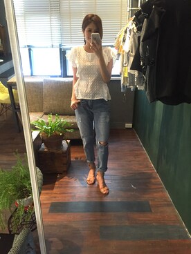 「丹寧」｜「アイテム（アクセサリー）」を使った、Phebeさん（レディース・160cm）の夏コーディネート