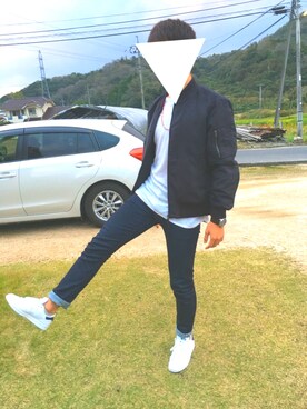 「UNIQLO（ユニクロ）のアイテム（ブルゾン、ブラック系）」を使った、とーいさん（メンズ・183cm）の秋コーディネート