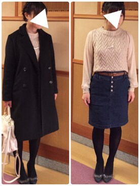 「mysty woman（ミスティウーマン）の袖ジョーゼットアクセ付ニット（ニット/セーター、ベージュ系）」を使った、pocccyar!!!!kaさん（レディース・160cm）の冬コーディネート