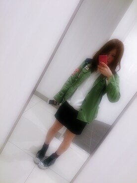 「repipiのアイテム（ミリタリージャケット、グリーン系）」を使った、ひいにゃんさん（レディース・155cm）の秋コーディネート