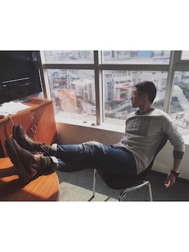 「Abercrombie&Fitch（アバークロンビーアンドフィッチ）のアイテム（スウェット）」を使った、Joeさん（メンズ・173cm）の秋コーディネート