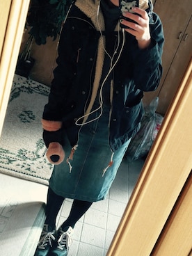 「アイテム（マウンテンパーカー、ブルー系）」を使った、𖧧 ˒˒めんさん（レディース・153cm）の冬コーディネート