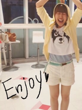「Candy Stripper（キャンディストリッパー）のペペちゃショートTシャツ（Tシャツ/カットソー、ホワイト系）」を使った、きりんさん（レディース・157cm）の夏コーディネート