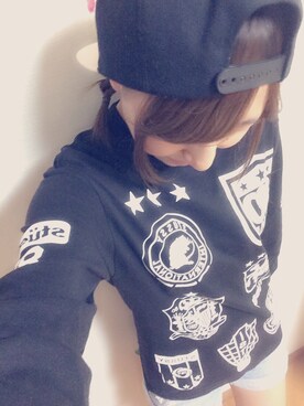 「STUSSY（ステューシー）のスウェット（スウェット、ブラック系）」を使った、きりんさん（レディース・157cm）の夏コーディネート