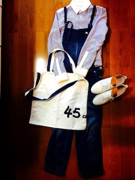 「45R」｜「アイテム（サロペット/オーバーオール）」を使った、なぴこさん（レディース・157cm）の春コーディネート