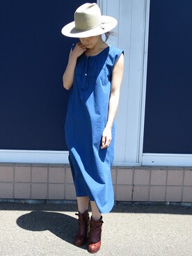 「 ハット」｜「アイテム（ワンピース/ドレス）」を使った、mikiさん（レディース・157cm）の春コーディネート