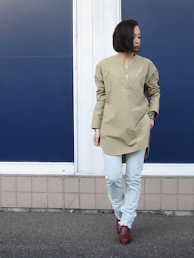 「アイテム（チュニック）」を使った、mikiさん（レディース・157cm）の秋コーディネート