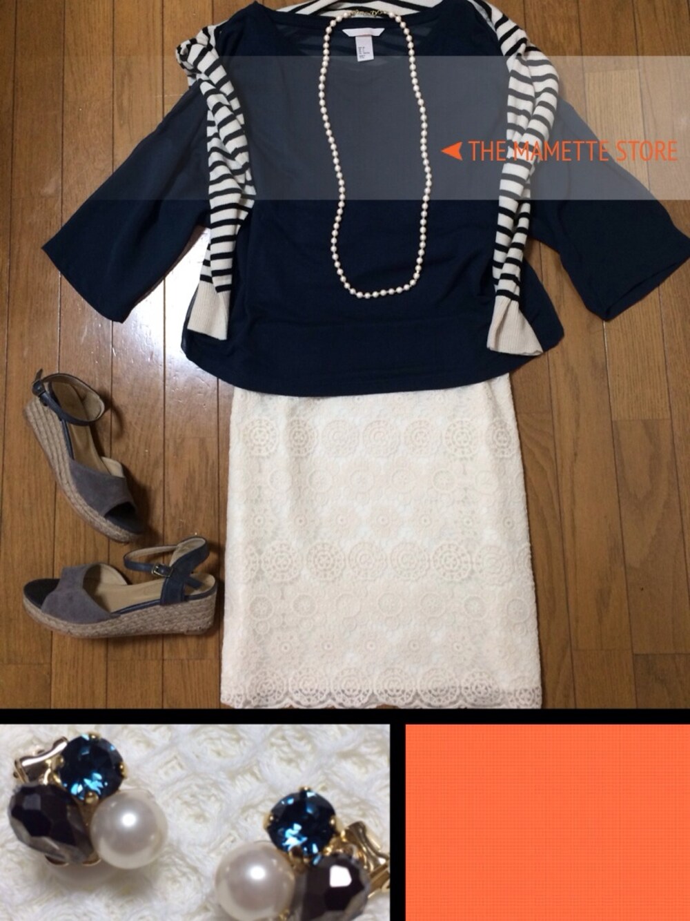 ホワイト系のネックレスを着用したレディースの春コーディネートの1枚目の写真