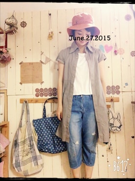 「CECIL McBEE（セシルマクビー）のアイテム（シャツワンピース）」を使った、みっきーさん（レディース・153cm）の夏コーディネート
