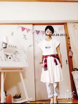 「アイテム（チュニック）」を使った、みっきーさん（レディース・153cm・30代）の夏コーディネート