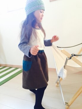 「Handmade（ハンドメイド）のアイテム（スカート、ブラウン系）」を使った、nokiさん（キッズ）の秋コーディネート