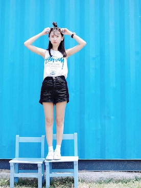 「blue」｜「アイテム（タンクトップ）」を使った、m_haaanさん（レディース・158cm）の夏コーディネート