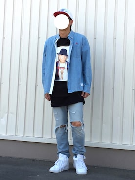 「白いスニーカー」｜「アイテム（キャップ）」を使った、Hさん（メンズ・174cm）の春コーディネート