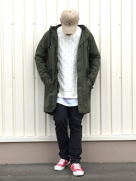 「H&M（エイチ・アンド・エム）のアイテム（ニット/セーター、ホワイト系）」を使った、Hさん（メンズ・174cm）の秋コーディネート