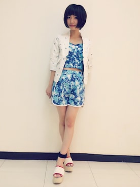 「アイテム（その他トップス、ブルー系）」を使った、masamiさん（レディース・156cm）の夏コーディネート