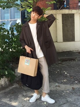 「オルチャンファッション」｜「アイテム（トレンチコート）」を使った、66ガールズさん（レディース・158cm）の秋コーディネート