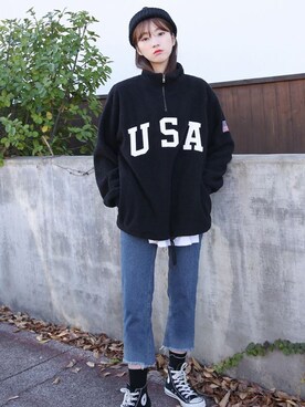 「オルチャンファッション」｜「アイテム（その他アウター）」を使った、66ガールズさん（レディース・163cm）の冬コーディネート