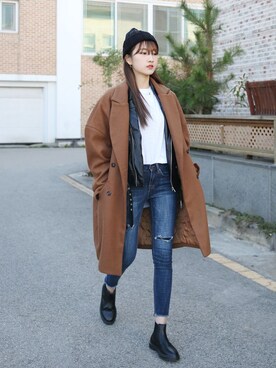 「オルチャンファッション」｜「アイテム（その他アウター）」を使った、66ガールズさん（レディース・164cm）の冬コーディネート