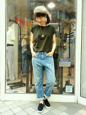 「RNA-N（アールエヌエーエヌ）のアイテム（ハンチング/ベレー帽）」を使った、Kaoriさん（レディース・166cm）の夏コーディネート
