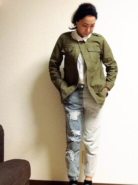 「ZARA（ザラ）のアイテム（シャツ/ブラウス、ホワイト系）」を使った、kikoaさん（レディース・156cm）の秋コーディネート