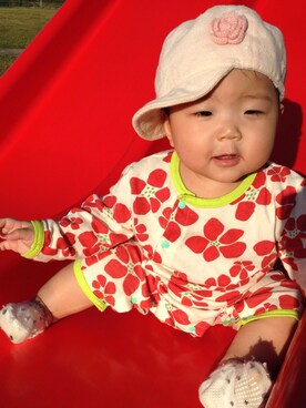 「no brand（ノーブランド）のアイテム（ロンパース、レッド系）」を使った、kikoaさん（レディース・156cm）の秋コーディネート