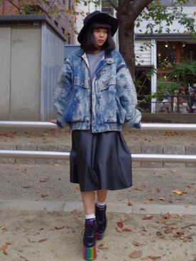 「撮影」｜「アイテム（デニムジャケット）」を使った、あおりんごさん（レディース・159cm）の秋コーディネート
