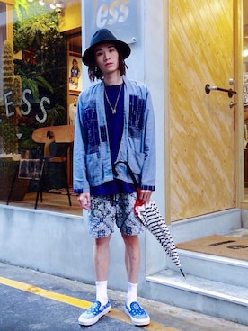 「アイテム（長傘）」を使った、lesstaiwanさん（メンズ・172cm）の夏コーディネート