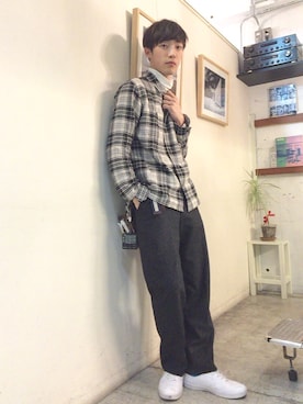 「ウールパンツ」｜並木一樹さん（メンズ・180cm）の冬コーディネート