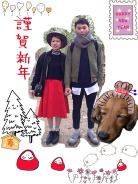 「happynewyear」｜「アイテム（ジャケット/アウター）」を使った、佳乃さん（レディース・156cm）の冬コーディネート