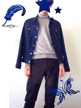 「WEGO（ウィゴー）のアイテム（デニムジャケット、ブルー系）」を使った、T@kahashiさん（メンズ・177cm）の冬コーディネート