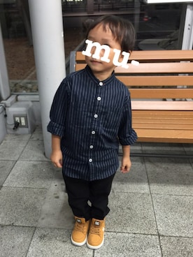 「DC SHOES（ディーシーシューズ）のアイテム（スニーカー、ブラウン系）」を使った、mu-さん（キッズ・100cm）の秋コーディネート
